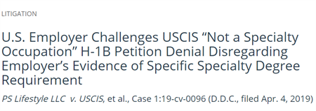 PS Lifestyle LLC v. USCIS, et al., Case 1:19-cv-0096 (D.D.C., filed Apr. 4, 2019) 