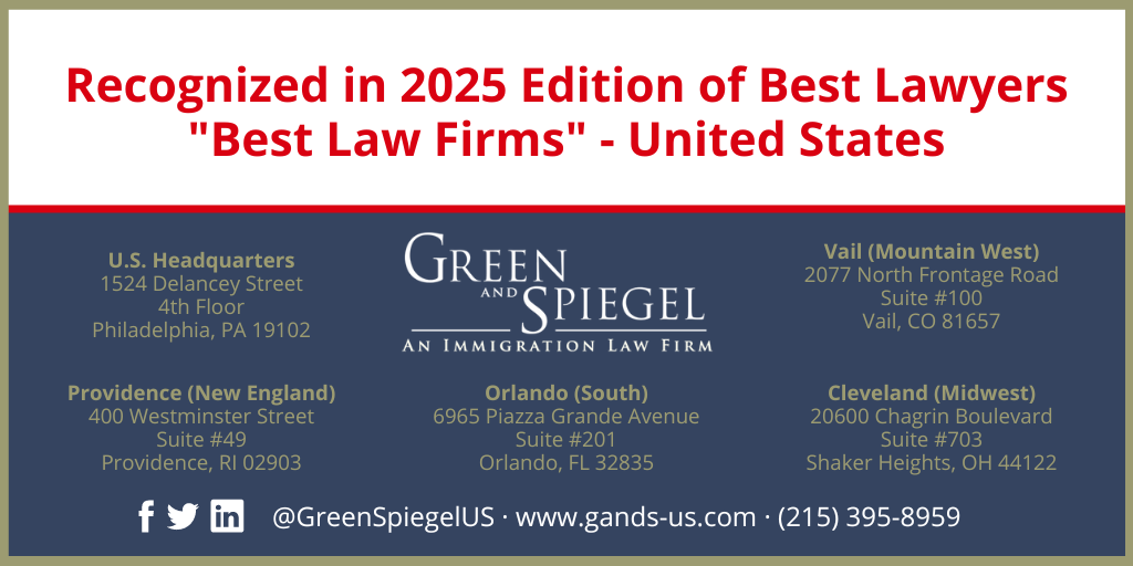 Green and Spiegel, U.S. Earns Top Spot Among 2025 Best Law Firms® by Best Lawyers